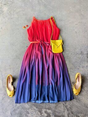 splendor of the sunset gradient pleated maxi dress Splendor of the Sunset Gradient Pleated Maxi Dress orange Tall XL-XXL